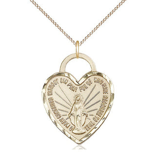 14kt Gold Miraculous Heart Medal Engraved Catholic Saint Jewelry