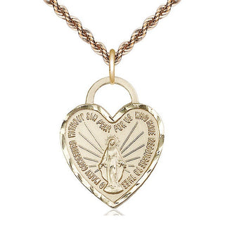 14kt Gold Miraculous Heart Medal Engraved Catholic Saint Jewelry