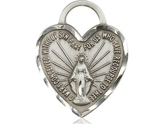 Sterling Silver Miraculous Heart Medal Engraved Catholic Saint Jewelry