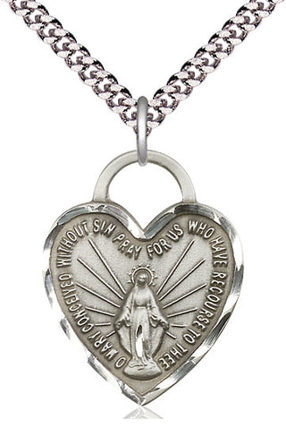 Sterling Silver Miraculous Heart Medal Catholic Jewelry Engraved Catholic Saint Jewelry