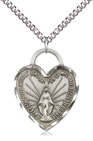Sterling Silver Miraculous Heart Medal Catholic Jewelry Engraved Catholic Saint Jewelry