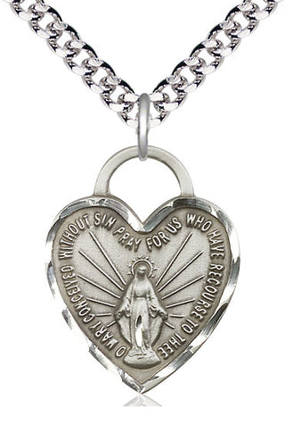 Sterling Silver Miraculous Heart Medal Catholic Jewelry Engraved Catholic Saint Jewelry