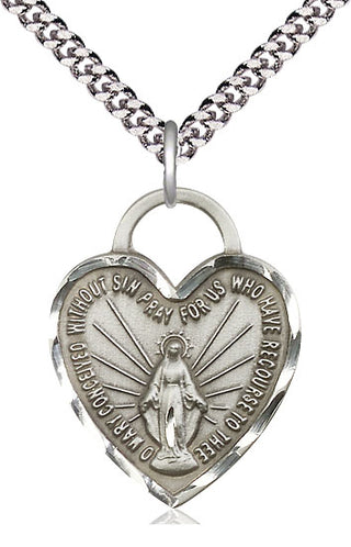 Sterling Silver Miraculous Heart Medal Catholic Jewelry Engraved Catholic Saint Jewelry
