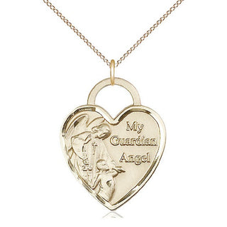 14kt Gold Filled Guardian Angel Heart Medal Catholic Jewelry Engraved Catholic Saint Jewelry