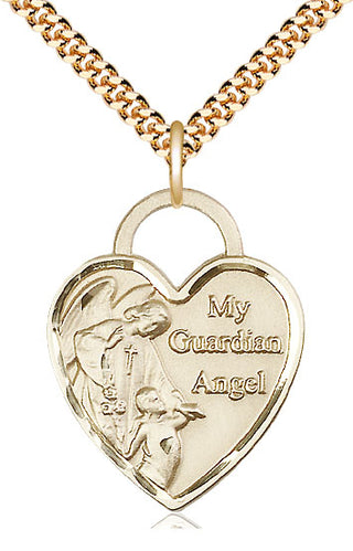 14kt Gold Filled Guardian Angel Heart Medal Catholic Jewelry Engraved Catholic Saint Jewelry