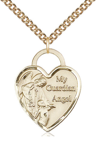 14kt Gold Guardian Angel Heart Medal Engraved Catholic Saint Jewelry
