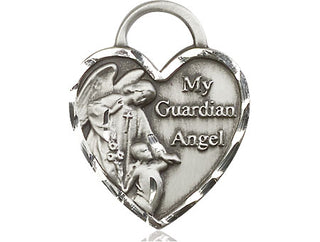 Sterling Silver Guardian Angel Heart Medal Engraved Catholic Saint Jewelry