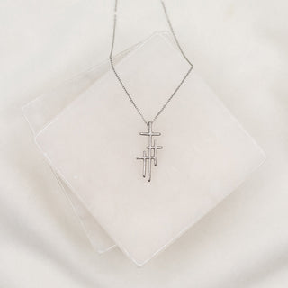 Faithful Light Three Cross Necklace silver tone