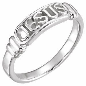 14K White Gold In The Name of Jesus Chastity Ring