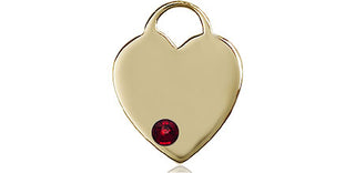 14kt Gold Filled Heart Pendant with a 3mm Garnet Swarovski stone on an 18-inch Gold Filled Light Curb Chain Engraved Catholic Saint Jewelry