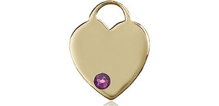 14kt Gold Filled Heart Pendant with a 3mm Amethyst Swarovski stone on an 18-inch Gold Filled Light Curb Chain Engraved Catholic Saint Jewelry