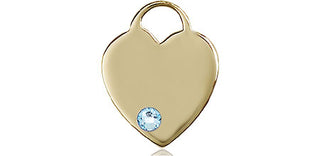 14kt Gold Filled Heart Pendant with a 3mm Aqua Swarovski stone on an 18-inch Gold Filled Light Curb Chain Engraved Catholic Saint Jewelry