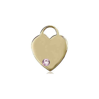 14kt Gold Filled Heart Pendant with a 3mm Light Amethyst Swarovski stone on an 18-inch Gold Filled Light Curb Chain Engraved Catholic Saint Jewelry