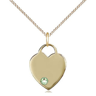 14kt Gold Filled Heart Charm Peridot Swarovski | 18-inch Chain | Engravable