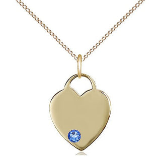 14kt Gold Filled Heart Charm Sapphire Swarovski | 18-inch Chain | Engravable