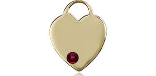 14kt Gold Heart Medal with a 3mm Garnet Swarovski stone Engraved Catholic Saint Jewelry