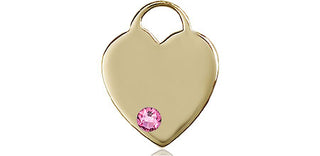 14kt Gold Heart Medal with a 3mm Rose Swarovski stone Engraved Catholic Saint Jewelry