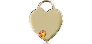 14kt Gold Heart Medal with a 3mm Topaz Swarovski stone Engraved Catholic Saint Jewelry