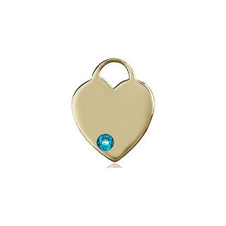 14kt Gold Heart Medal with a 3mm Zircon Swarovski stone Engraved Catholic Saint Jewelry