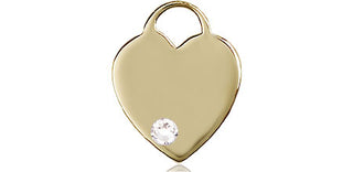 14kt Gold Heart Medal with a 3mm Crystal Swarovski stone Engraved Catholic Saint Jewelry