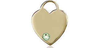 14kt Gold Heart Medal with a 3mm Peridot Swarovski stone Engraved Catholic Saint Jewelry