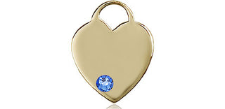 14kt Gold Heart Medal with a 3mm Sapphire Swarovski stone Engraved Catholic Saint Jewelry