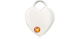 Sterling Silver Heart Pendant with a 3mm Topaz Swarovski stone on an 18-inch Sterling Silver Light Curb Chain Engraved Catholic Saint Jewelry