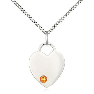 Sterling Silver Heart Charm Topaz | 18-inch Chain | Engravable