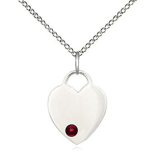 Sterling Silver Heart Charm Garnet | 18-inch Chain | Engravable
