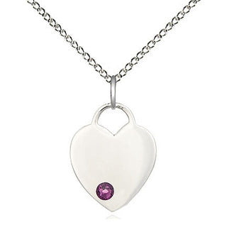 Sterling Silver Heart Charm Amethyst | 18-inch Chain | Engravable