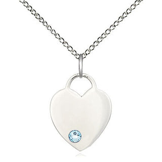Sterling Silver Heart Charm Aqua | 18-inch Chain | Engravable