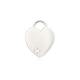 Sterling Silver Heart Pendant with a 3mm Crystal Swarovski stone on an 18-inch Sterling Silver Light Curb Chain Engraved Catholic Saint Jewelry