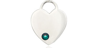 Sterling Silver Heart Pendant with a 3mm Emerald Swarovski stone on an 18-inch Sterling Silver Light Curb Chain Engraved Catholic Saint Jewelry