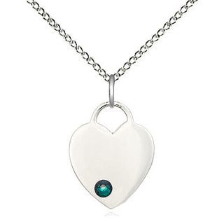 Sterling Silver Heart Charm Emerald | 18-inch Chain | Engravable
