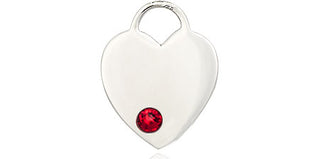 Sterling Silver Heart Pendant with a 3mm Ruby Swarovski stone on an 18-inch Sterling Silver Light Curb Chain Engraved Catholic Saint Jewelry