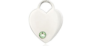 Sterling Silver Heart Pendant with a 3mm Peridot Swarovski stone on an 18-inch Sterling Silver Light Curb Chain Engraved Catholic Saint Jewelry