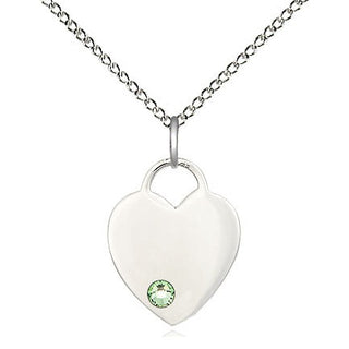 Sterling Silver Heart Charm Peridot | 18-inch Chain | Engravable