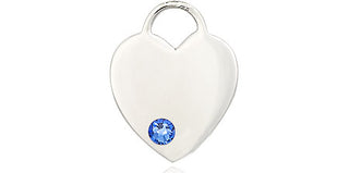 Sterling Silver Heart Pendant with a 3mm Sapphire Swarovski stone on an 18-inch Sterling Silver Light Curb Chain Engraved Catholic Saint Jewelry