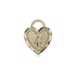 14kt Gold Miraculous Heart Medal Engraved Catholic Saint Jewelry