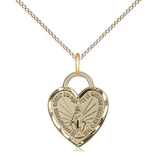 14kt Gold Miraculous Heart Medal Engraved Catholic Saint Jewelry