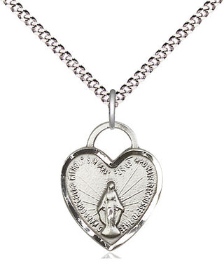Sterling Silver Miraculous Heart Medal Religious Jewelry Engraved Catholic Saint Jewelry