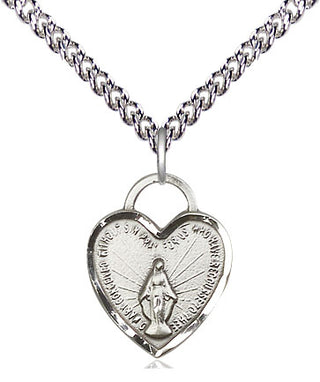 Sterling Silver Miraculous Heart Medal Religious Jewelry Engraved Catholic Saint Jewelry