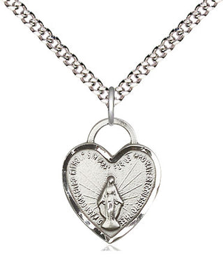 Sterling Silver Miraculous Heart Medal Religious Jewelry Engraved Catholic Saint Jewelry