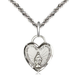 Sterling Silver Miraculous Heart Medal Religious Jewelry Engraved Catholic Saint Jewelry