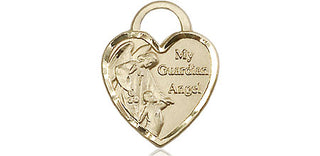 14kt Gold Filled Guardian Angel Heart Medal Engraved Catholic Saint Jewelry