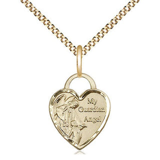 14kt Gold Filled Guardian Angel Heart Medal Religious Jewelry Engraved Catholic Saint Jewelry