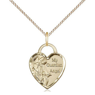 14kt Gold Filled Guardian Angel Heart Medal Religious Jewelry Engraved Catholic Saint Jewelry