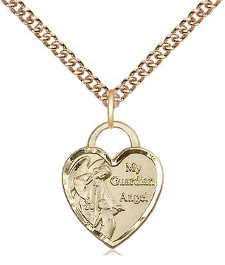 14kt Gold Filled Guardian Angel Heart Medal Religious Jewelry Engraved Catholic Saint Jewelry