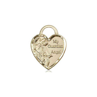 14kt Gold Guardian Angel Heart Medal Engraved Catholic Saint Jewelry