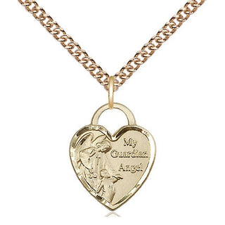 14kt Gold Guardian Angel Heart Medal Engraved Catholic Saint Jewelry